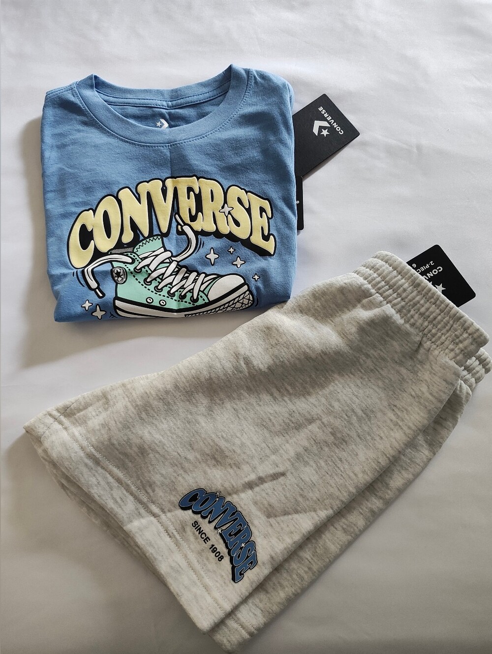 Converse Blue Graphic Tee with Gray Logo Shorts
